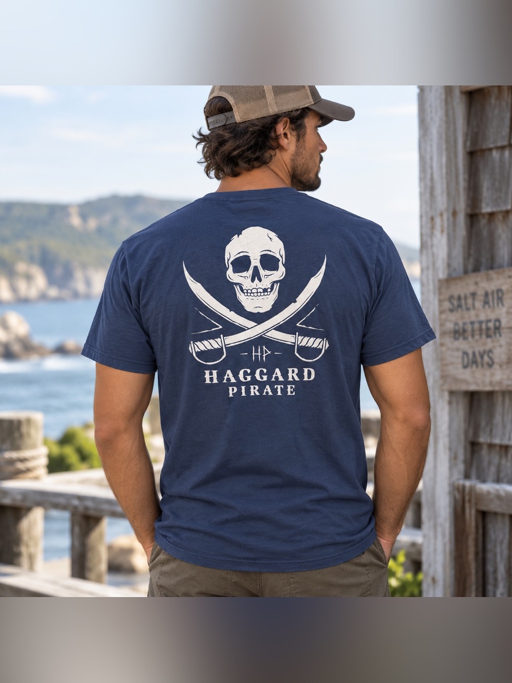 Haggard Pirate Mens XL Petrol Blue Skull Swords Graphic T Shirt Pirate NWT
